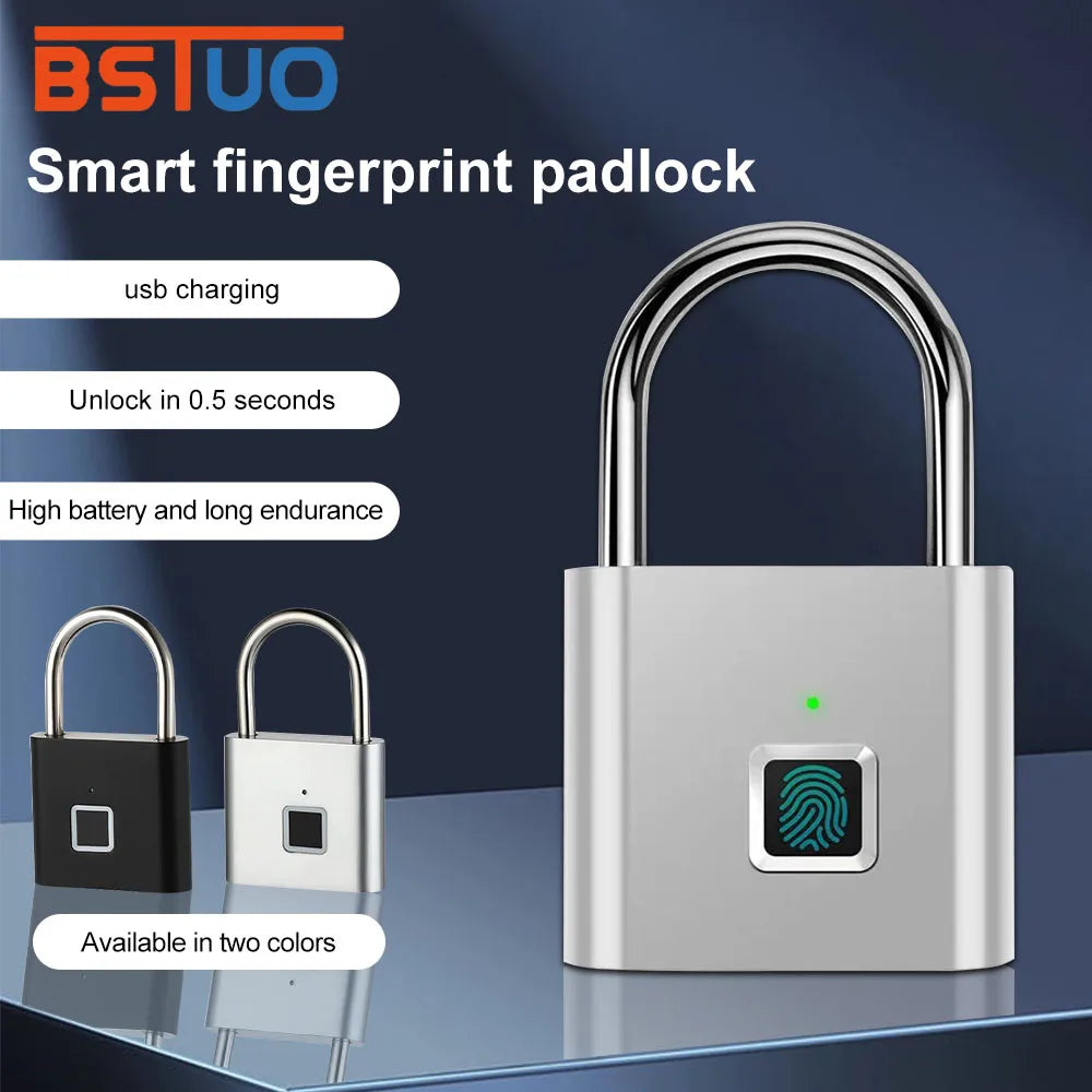 Waterproof Fingerprint Padlock Smart Keyless Entry Lock Outdoor Security Locks Anti-Theft USB Charge for Bike Gym Locker Luggage