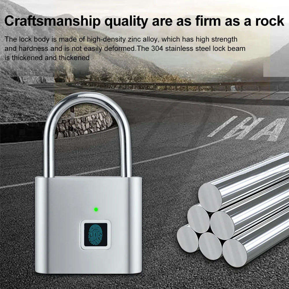 Waterproof Fingerprint Padlock Smart Keyless Entry Lock Outdoor Security Locks Anti-Theft USB Charge for Bike Gym Locker Luggage