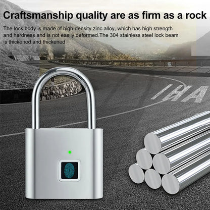 Waterproof Fingerprint Padlock Smart Keyless Entry Lock Outdoor Security Locks Anti-Theft USB Charge for Bike Gym Locker Luggage