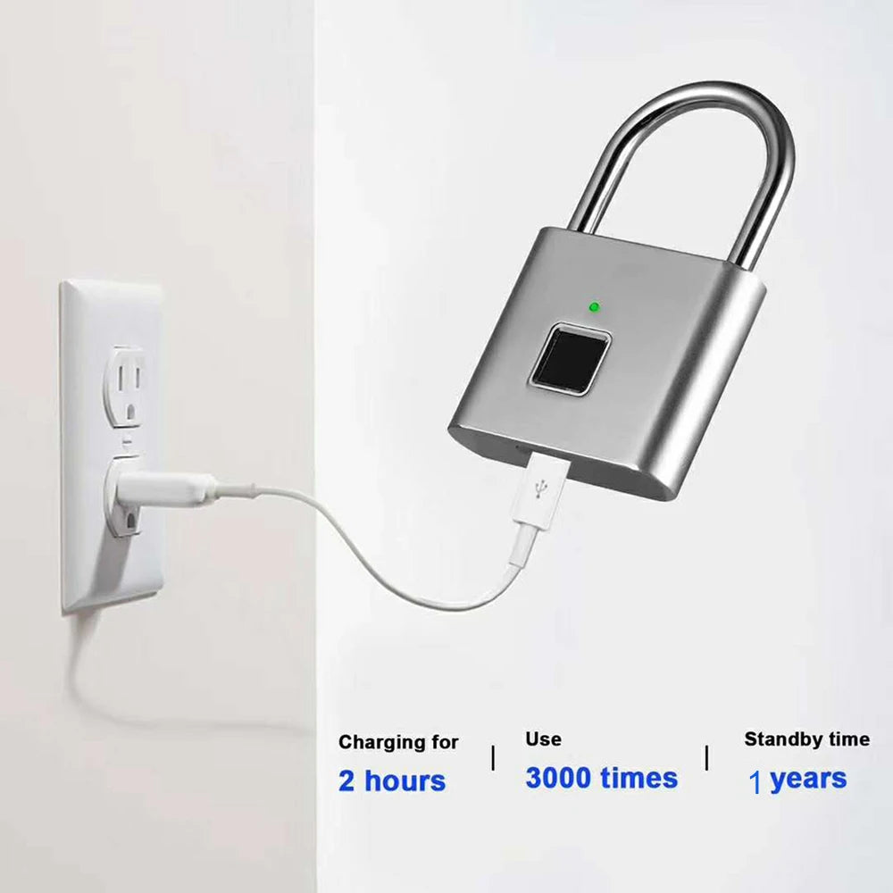 Waterproof Fingerprint Padlock Smart Keyless Entry Lock Outdoor Security Locks Anti-Theft USB Charge for Bike Gym Locker Luggage