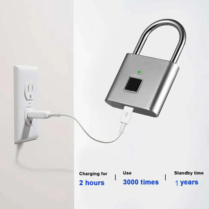 Waterproof Fingerprint Padlock Smart Keyless Entry Lock Outdoor Security Locks Anti-Theft USB Charge for Bike Gym Locker Luggage