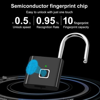 Waterproof Fingerprint Padlock Smart Keyless Entry Lock Outdoor Security Locks Anti-Theft USB Charge for Bike Gym Locker Luggage